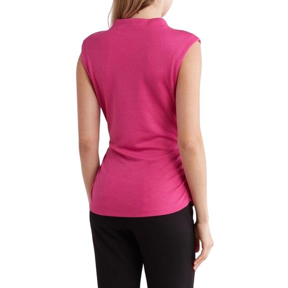 French Connection Wild Rosa Sleeveless Mock Neck Ruched Top Size M NWT - Picture 2 of 6